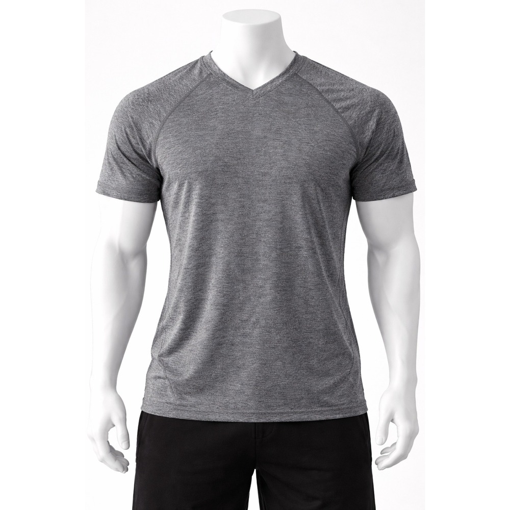 Zella Mens V-Neck Raglan Sleeve Performance‎ T-Shirt Gray Heathered Activewear L